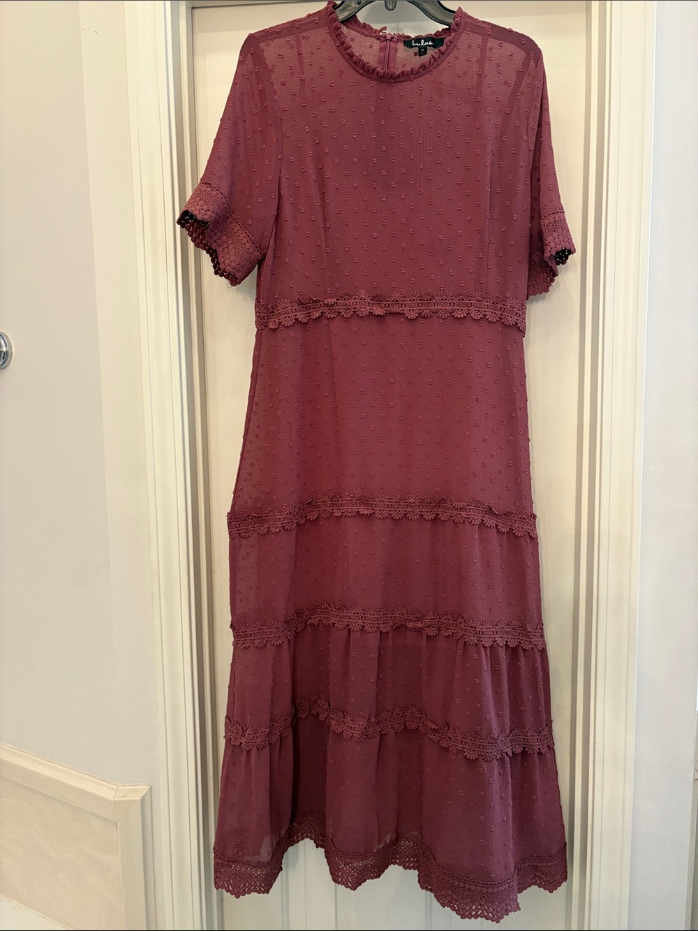 Lulus Mauve Swiss Dot Tiered Maxi Dress XL Boho Romantic cottagecore
